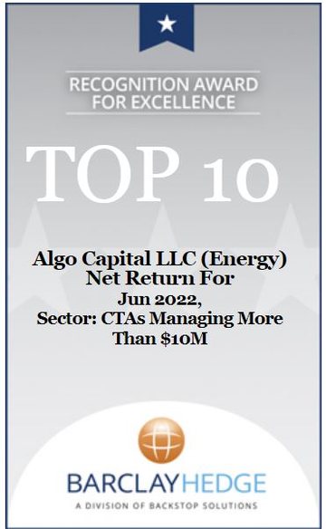 Top 10 · Algo Capital LLC (Energy) · CTAs Managing More Than $10M · June 2022 · Ranked by net return for the month