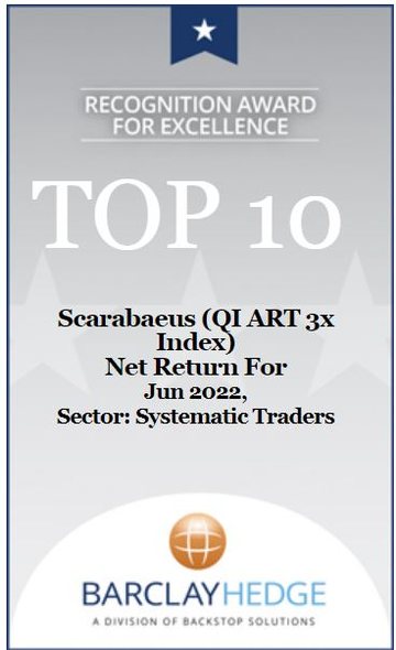 Top 10 · Scarabaeus (QI ART 3x Index) · Systematic Traders · June 2022 · Ranked by net return for the month