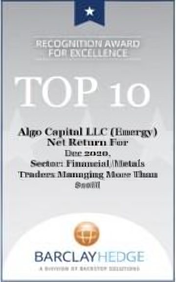 Top 10 · Algo Capital LLC (Energy) · Financial/Metals Traders Managing More Than $10M · December 2020 · Ranked by net return for the month